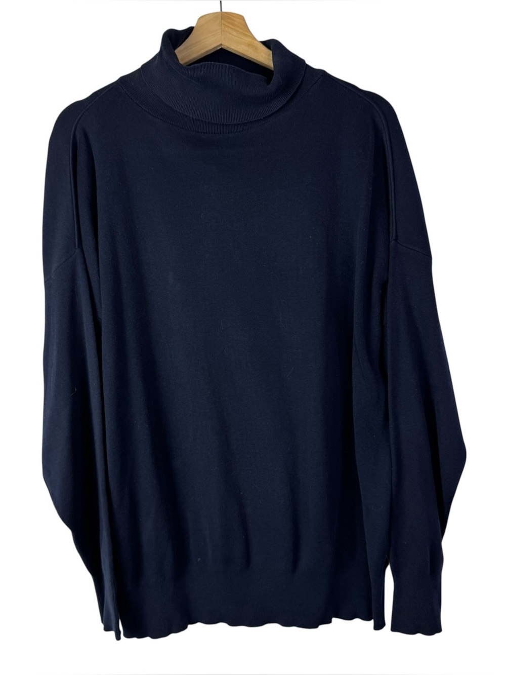 Joan Vass Navy Blue Cotton Turtleneck Sweater 2X